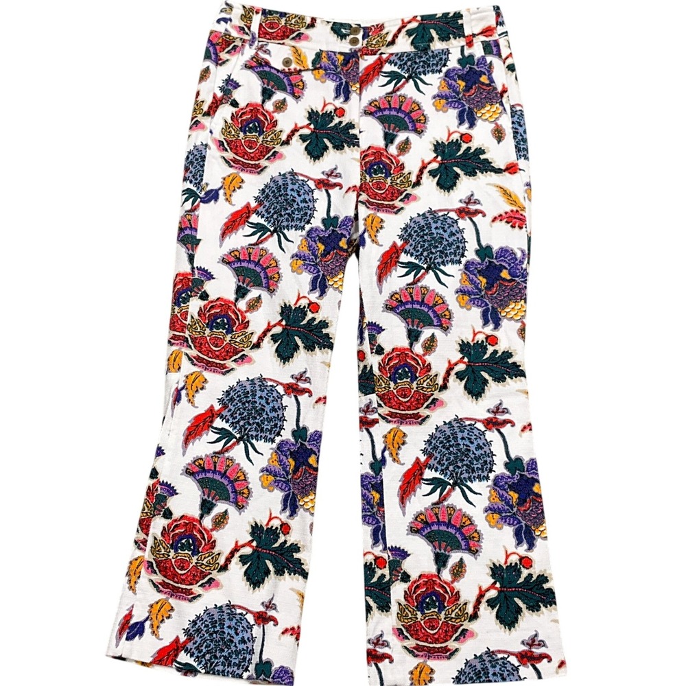 J.Crew Pants Women 8‎ Red Multi Floral Crop Spring Vibrant Casual Cottage Boho